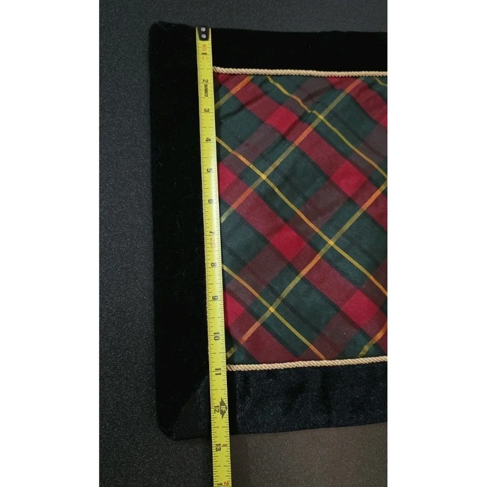 WAVERLY 7 Thick Black Velvet Plaid Placemats Gold‎ Trim Christmas Holiday Party